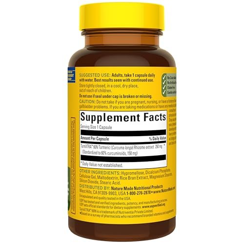 Nature Made Hochdosiertes Curcumin-Turmerik-Präparat Kapseln, 30 Kapseln, 30-Tage-Vorrat, für Muskel- und Gelenkunterstützung