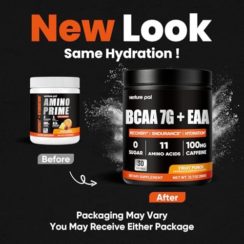Venture Pal Zuckerfreies 7g BCAA + EAA Pulver | Unterstützt Muskelregeneration, Wachstum, Kraft & Ausdauer – 9 essentielle Aminosäuren mit L-Glutamin, Koffein, Vitaminen & Elektrolyten für Energie & Hydration