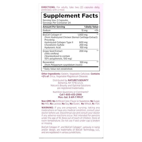 Nature’s Bounty Optimal Solutions Ultra Collagen Booster – Kollagen-Kapseln für Frauen mit Resveratrol & Hyaluronsäure, 48 Kapseln