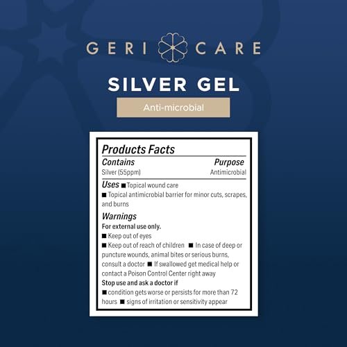 Antimikrobielles Silber-Gel von GeriCare | Wundpflege-Creme für Schnitte, Schrammen und kleinere Verbrennungen | Natürliche topische Hautheilungssalbe | 55 PPM kolloidales Silbergel zur Wundversorgung | Lang anhaltender Schutz | 1,5 oz