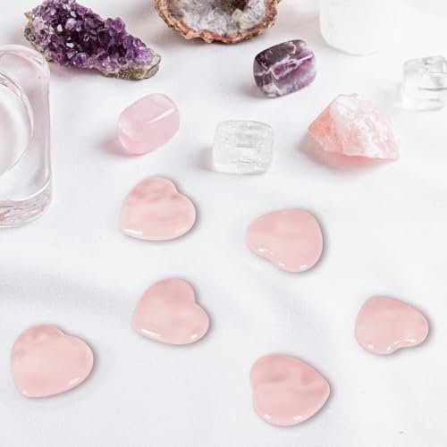 Ditind 10er-Set Rosenquarz Herz Heilsteine – Natürliche handgefertigte Edelsteine für Liebe, Energieausgleich & Meditation, Kristalle und Heilsteine für spirituelles Wachstum & Entspannung