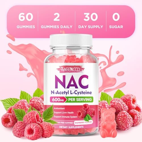 MEENCCD NAC Gummies – N-Acetylcystein 600 mg, Antioxidans & Immununterstützung, Zuckerfrei, Himbeergeschmack, 60 Stück