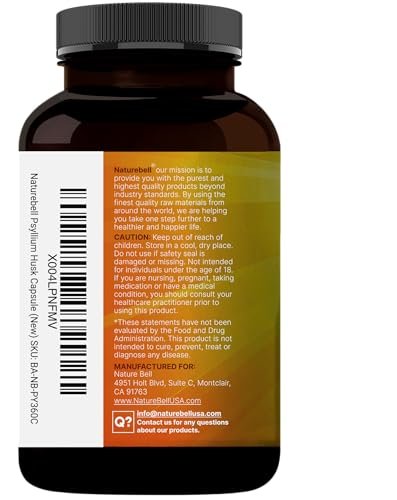 NatureBell Psyllium-Faser-Kapseln, 2.000 mg pro Portion, 360 Kapseln | Löslicher Ballaststoff | 3-in-1 mit Inulin & Chiasamen | Pflanzlich, Nicht-GVO, Glutenfrei
