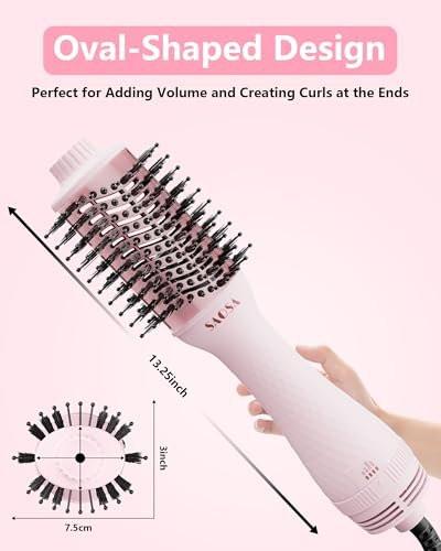 SAOSA Haartrocknerbürste 4-in-1 Professionelle Titan-Ionen-Heißluftbürste & Volumizer mit ALCI-Sicherheitsstecker für mittellanges bis langes Haar (Rosa)