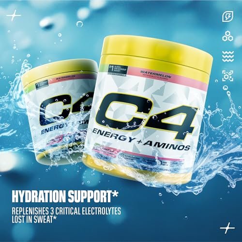 Cellucor C4 Energy + Aminos Pulver – 5g BCAAs & EAAs für Muskelregeneration, 3 Elektrolyte für Hydration, 100mg natürliches Koffein, Pre-Workout, Zuckerfrei, 30 Portionen, Wassermelone