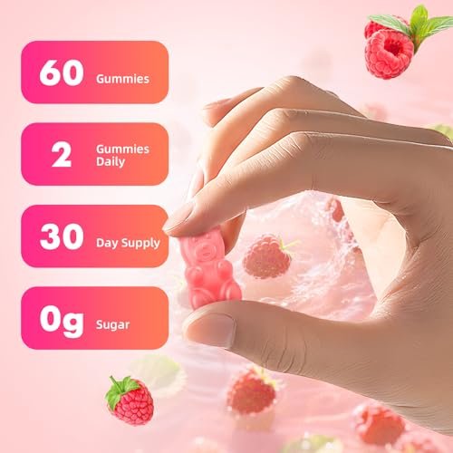MEENCCD L-Tyrosin Gummibärchen, 1000 mg L-Tyrosin Nahrungsergänzungsmittel für Kinder & Erwachsene, tägliche Wellness-Unterstützung, Nicht-GVO, Zuckerfrei, Himbeergeschmack, 60 Stück