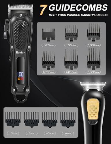 Haokry Haarschneider & Trimmer für Männer - Professionelles Barber Haarschneide-Set, Kabelloser Haarschneider für Friseure, Barttrimmer, Wiederaufladbarer Elektrorasierer