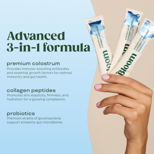 Bloom Nutrition Rinderkolostrum-Pulver – für Darmgesundheit, Immununterstützung, Haarwachstum & Schönheit – ungesüßt, glutenfrei, zuckerfrei – 15 Portionen