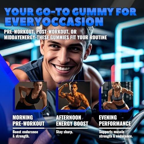 GlucoBio Creatin-Monohydrat Gummis (5g) – Pre-Workout Energie & Muskelaufbau für Männer & Frauen | Blaubeer-Elektrolyt-Gummis (135 Stück)