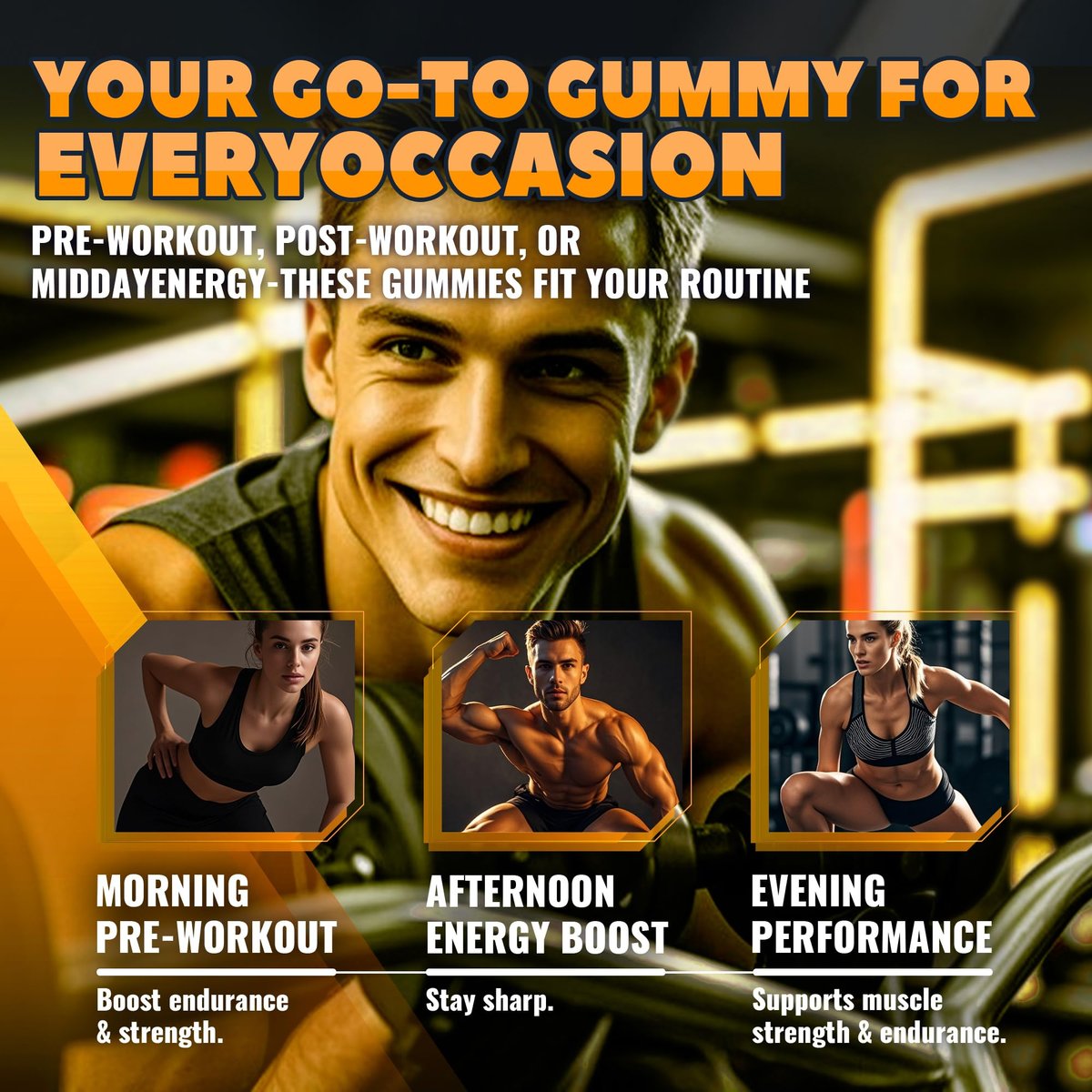 GlucoBio Kreatin-Monohydrat Gummis (5g) – Pre-Workout Energie & Muskelwachstum für Männer & Frauen | Orangen-Elektrolyt-Gummis (135 Stück)