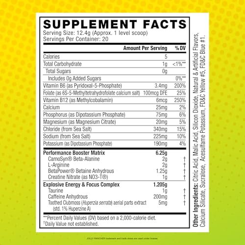 C4 Sport Pre Workout Pulver - Jolly Rancher Grüner Apfel - NSF für Sport zertifiziert - 200 mg Koffein + Kreatin + Beta-Alanin - Elektrolyte und Energie-Supplement - 20 Portionen