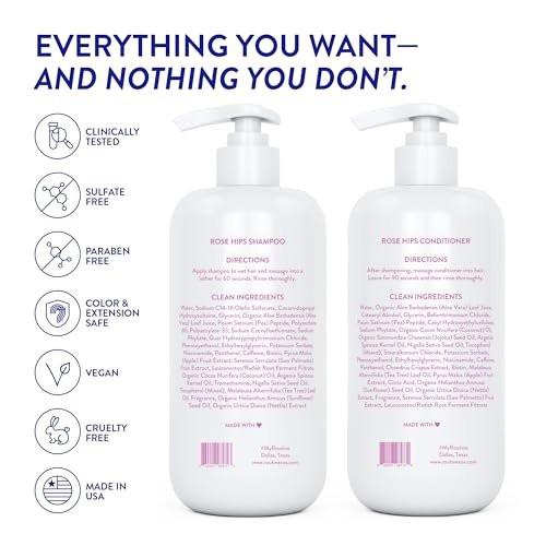 Routine Wellness Shampoo und Conditioner Set mit Haar-Serum für dünner werdendes Haar – DHT-Blocker für Frauen und Männer – Farbsicheres Shampoo gegen Haarausfall und für gesünderes Haar – Rosenhage-Set + Haar-Serum