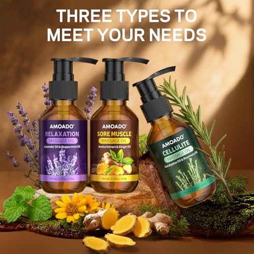 AMOADO Massageöl für Massagetherapie, 10,5 Unzen – Arnikaöl, Anti-Cellulite, Eukalyptus- und Lavendelöl, Schmerzlinderung & Spa-Entspannung, Geschenkset