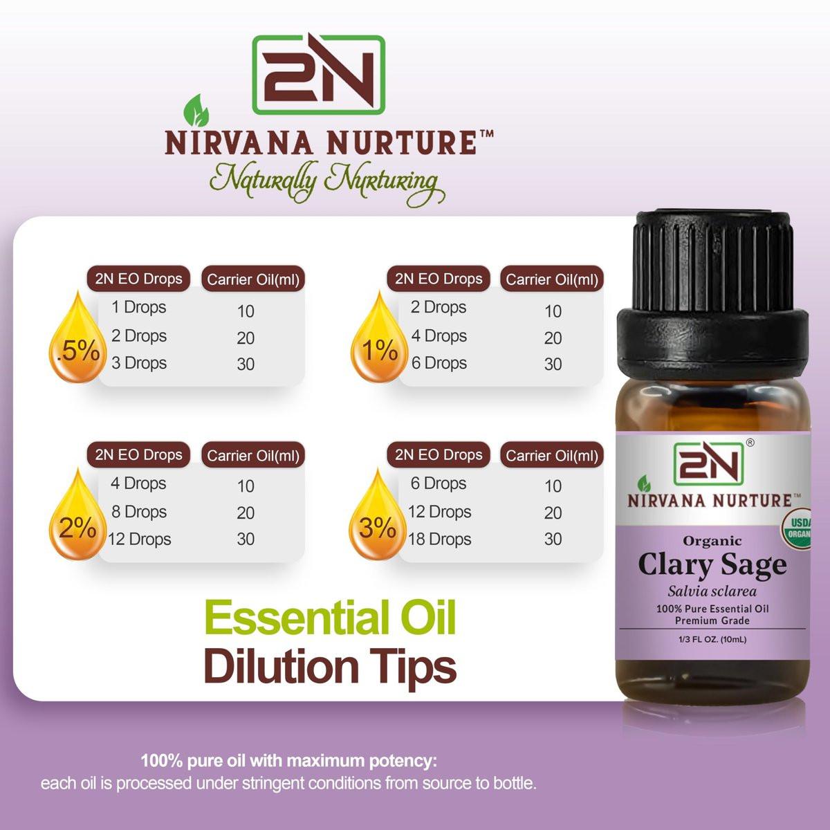 Nirvana Nurture Bio-Clary-Salbei-Ätherisches Öl, USDA Bio, 100% rein, unverdünnt, Aromatherapie-Öl für Diffuser, Haar- & Hautpflege
