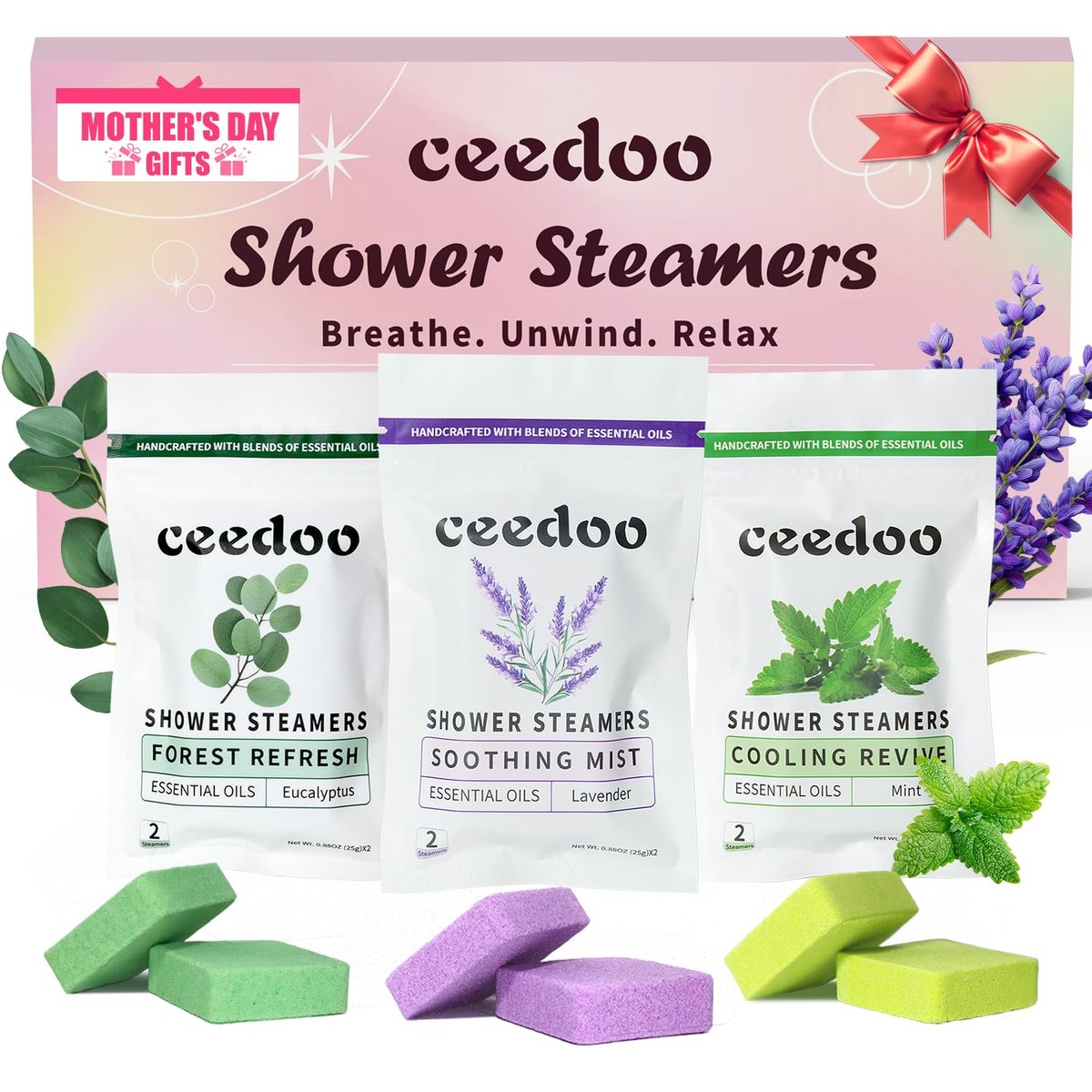 Ceedoo Duschbomben Aromatherapie 6er-Pack - Muttertagsgeschenk für Teenager & Erwachsene, Geburtstagsgeschenk für Frauen - Natürliche ätherische Öle für Stressabbau & Entspannung, Home Spa Selbstpflege - görsel 18
