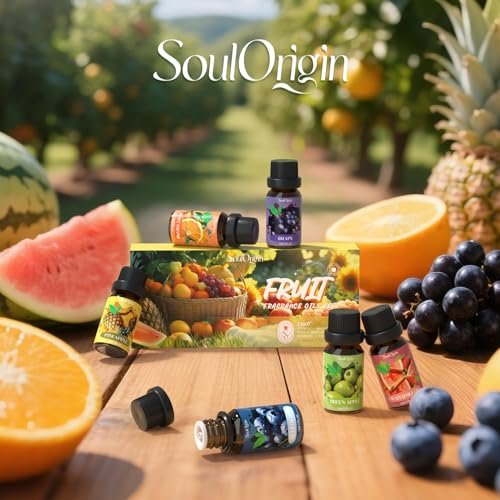Soulorigin Fruchtige Ätherische Öle Set, Duftöl Set für Diffuser, Aroma Diffuser Öl für Kerzenherstellung - Ananas, Süße Orange, Traube, Grüner Apfel, Blaubeere, Wassermelone
