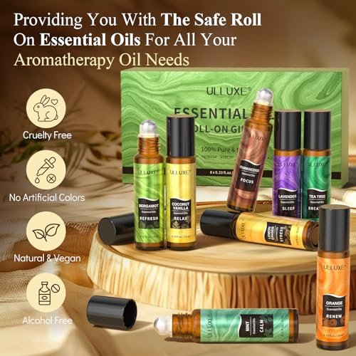 Essential Oils Roll On Set (8er-Pack) – 8 Düfte, Entspannung, Selbstpflege-Geschenke für Frauen, Aromatherapie-Roller-Ölmischungen für die Haut, Geburtstagsgeschenke für Ehefrau, Mutter & Freundin