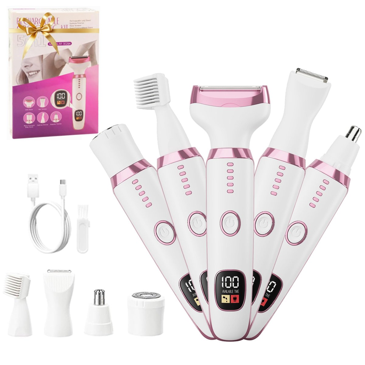 RUIM 5-in-1 Elektrischer Rasierer & Haartrimmer für Frauen – Für Beine, Achseln, Bikinizone, Gesicht & Körper, Schmerzloser kabelloser Nass-/Trockenrasierer, Wasserdicht & USB-wiederaufladbar, Damenpflege - görsel 18
