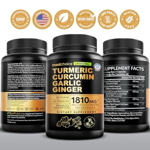 Liposomales Kurkuma – Hochabsorbierende Curcumin-Ergänzung, Non-GMO-Mischung für Verdauungskomfort & tägliche Unterstützung – Bio-Kurkuma-Präparat mit schwarzem Pfeffer (120 Kapseln, Packung mit 1)