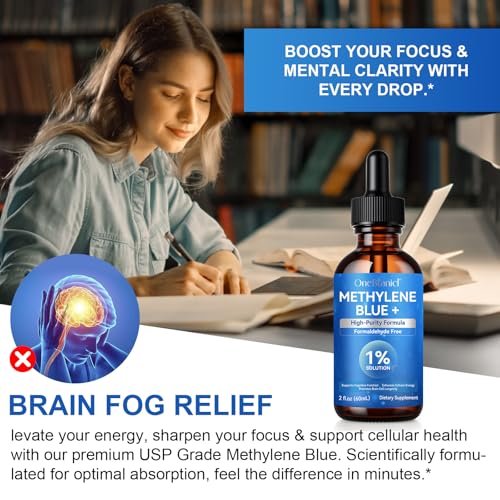 Methylenblau Pharmazeutische Qualität – Methylenblau Tropfen für Gehirngesundheit und Energieunterstützung, kein Formaldehyd, kein Alkohol, kein Gluten – 60 ml