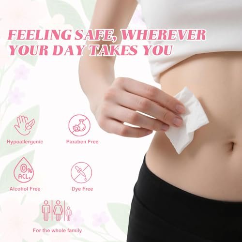 Feminine Wipes Individually Verpackt, Spülbare Feuchttücher für unterwegs, Intimreinigungstücher für Erwachsene, Frauen, Mädchen und Obdachlose (Packung mit 50, Duftneutral)