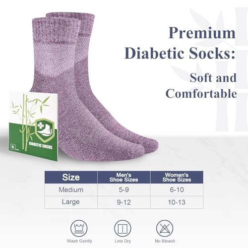 Cirorld Damen Diabetikersocken aus Bambus-Viskose, 6 Paar, nicht bindend, nahtlos, weite Öffnung, für geschwollene Füße