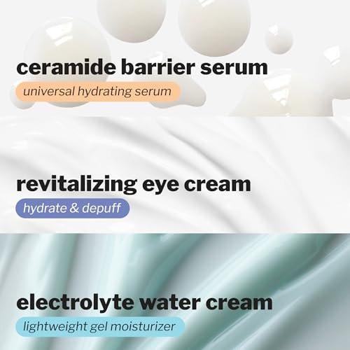 Cocokind Hydration Heros Set – Milchiges Ceramid-Feuchtigkeitsserum, Augencreme mit kühlender Metallspitze, leichte Elektrolyt-Feuchtigkeitscreme | Hydratisieren, Entschwellen, Beruhigen, Ausgleichen | 3-teilig