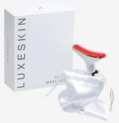 LuxeSkin 7-Farben-LED-Rotlicht-Therapie-Gesichtsmassagegerät für Gesicht und Hals, elektrisches Hautpflegegerät mit Vibration, Wärmemodus und Reisetasche