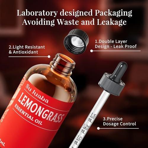 SU JUABA Zitronengras ätherisches Öl 118 ml – 100% rein natürlich für Diffuser, Hautpflege, Kerzenherstellung