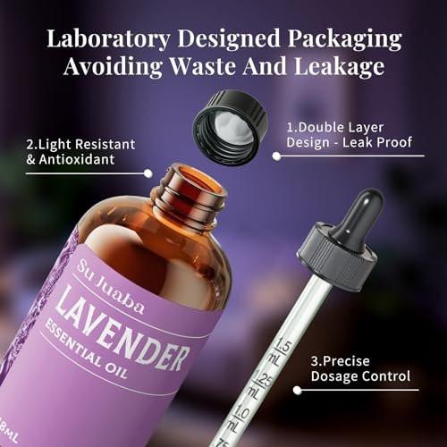 SU JUABA Lavendel Ätherisches Öl 118 ml – 100 % reines Naturöl für Diffuser, Hautpflege, Entspannung, Schlaf & Trocknerbälle