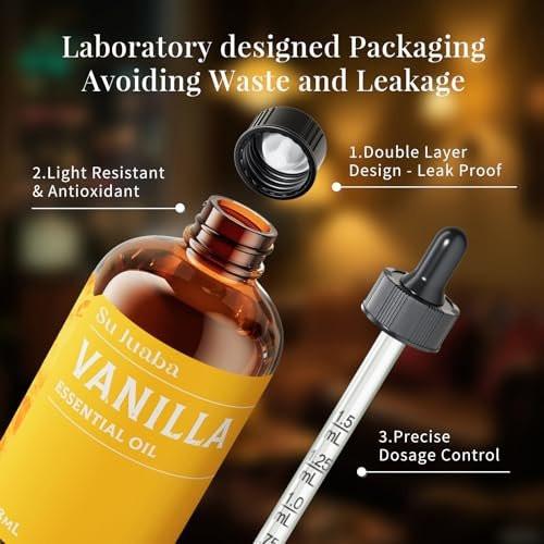 SU JUABA Vanille Ätherisches Öl 118 ml - 100% Natürliches Aromatherapieöl für Diffuser, Hautpflege, Duftkerzen und Seifenherstellung