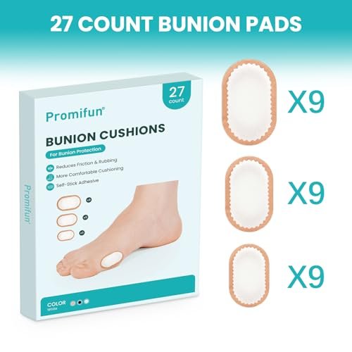 Promifun Foam Bunionenpads zum Tragen mit Schuhen - 27 Stück Ballenzehenkissen - Moleskin schützt die Füße für Damen und Herren - Klebemitte (Mehrfachgrößen)