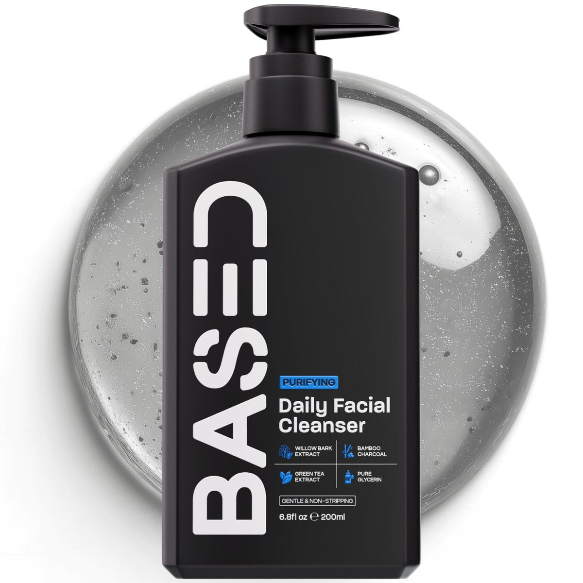 BASED Daily Facial Cleanser für Männer – Tiefenreinigende Formel mit Bambuskohle & Weidenrinde – Entfernt Rückstände ohne Austrocknen – Klare Haut (200 ml, 1er-Pack)