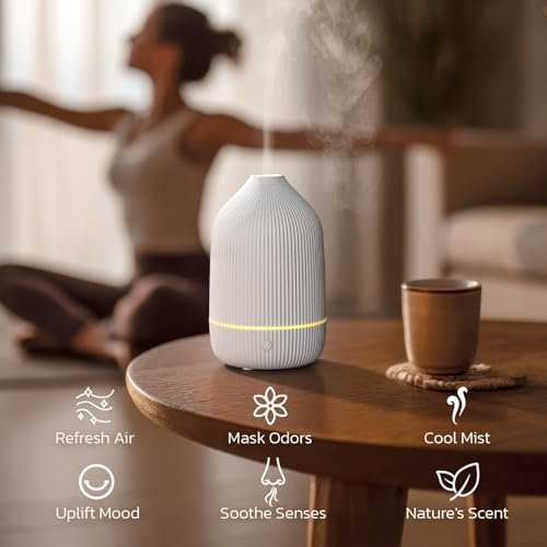 Salubrito 100ml Aromatherapie Diffuser, Ultraschall Diffuser für Ätherische Öle, Mini Luftbefeuchter mit 7 LED Farben & Auto-Abschaltung, Weiß