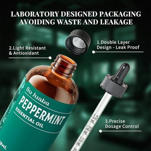 SU JUABA Pfefferminzöl 118 ml – 100% reines & natürliches Aromatherapieöl für Diffuser, Spray, Haut und Haar