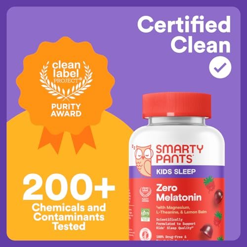 SmartyPants Kids Sleep Gummies ohne Melatonin – L-Theanin, Zitronenmelisse & Magnesium – Erdbeergeschmack – 60 Stück