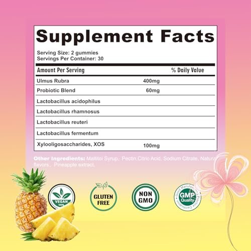 Boasi Frauen Probiotika Ulmenrinde Gummies – Saftiges PH-Gleichgewicht, Vaginale Weibliche Probiotika Ananas Gummies für Verdauungs- und Immunsystem