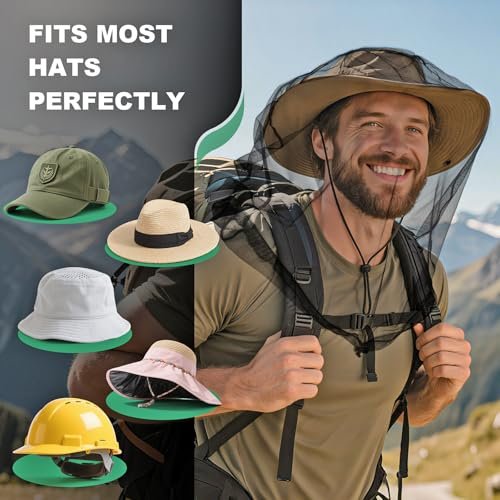 Pmxary 2er-Pack Premium Mosquito-Kopfnetze mit Kordelzug, Atmungsaktives Ultra-Großes Insektenschutznetz für den Kopf, Mückenschutz-Hut für Damen und Herren, Universelle Passform für Hüte, Unverzichtbar für Outdoor-Aktivitäten Schwarz