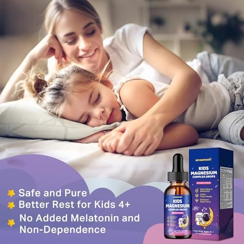 Flüssiges Magnesium Komplex für Kinder – Magnesiumglycinat, Malat, Taurat, Citrat mit L-Theanin, Vitamin B6, B12, D3 – Erdbeergeschmack, 60 ml