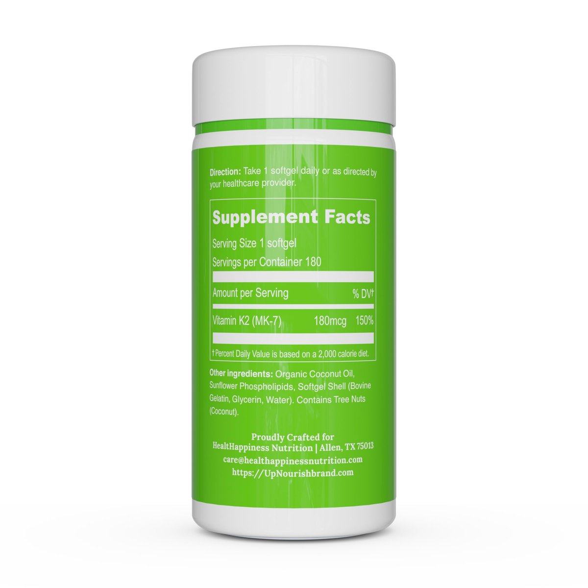 UpNourish Liposomales Vitamin K2 MK7 180 mcg – 180 K2 Vitamin Kapseln für Frauen und Männer – VIT K2 MK-7 mit hoher Absorption