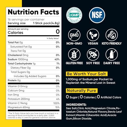 Venture Pal High Sodium Zuckerfreie Elektrolyte Pulverbeutel, Null Kalorien Hydrationspackungen mit Vitaminen, Natrium, Kalium & Magnesium, Elektrolyt-Getränkemischung, Vegan, Keto-freundlich, 30 Stück
