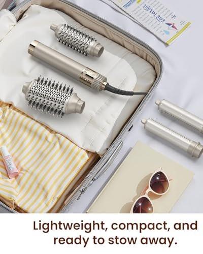 MESCOMB 5-in-1 Hot Air Styler Kit – 110.000 U/min Schnelltrockner, Auto-Wickel-Lockenwickler, Glätt- und Volumenbürsten All-in-One (Champagner Weiß)