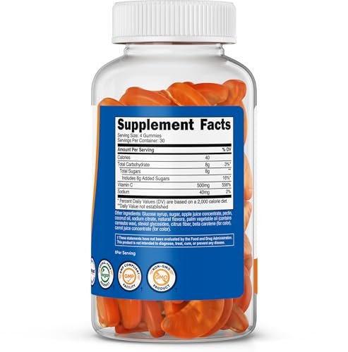 Nutricost Vitamin C Gummis (500 mg) 120 Stück – Mit natürlichen Aromen, vegan, glutenfrei, 30 Portionen
