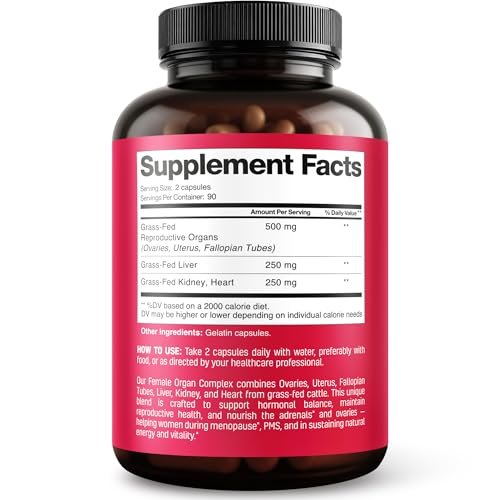 Next Form Rinderorgan-Komplex für Frauen 6-in-1 Hormonbalance & Energie - 100% Weidehaltung & Grasfütterung - Rinderleber, Niere, Herz, Milz, Bauchspeicheldrüse und mehr - 180 Kapseln