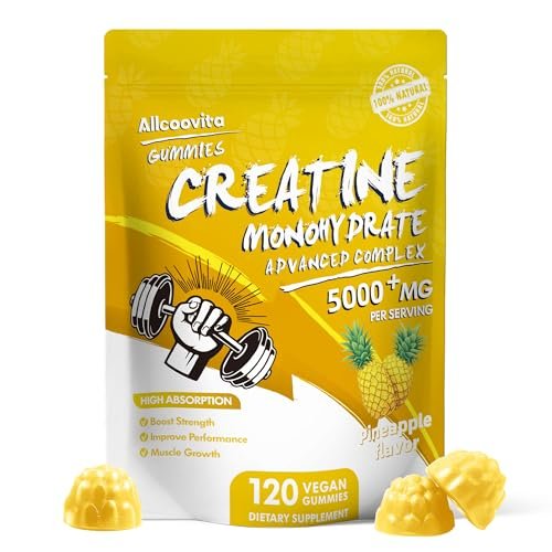 NSF-zertifizierte Creatine Gummibärchen – Creatin Monohydrat Gummies 5000 mg für Männer & Frauen – 120 Gummies, fortschrittliche Formel, Muskelkraft, Muskelaufbau, Energie-Boost, Pre-Workout-Ergänzung – Ananas