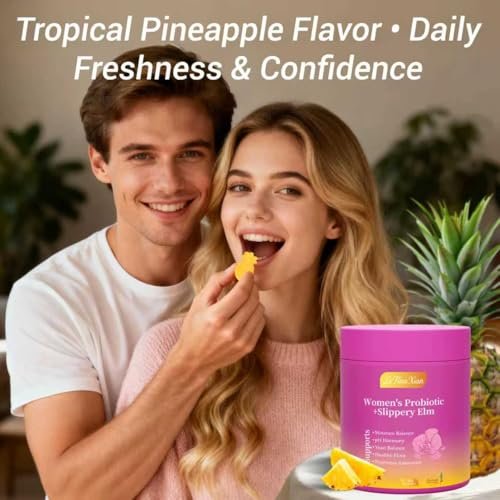 Le Tian Xian Her Juicy Probiotische Gummis für Frauen mit Ulmenrinde, Präbiotika & Lactobacillus – für pH-Balance & Verdauungsgesundheit, tropischer Ananasgeschmack, 60 Stück