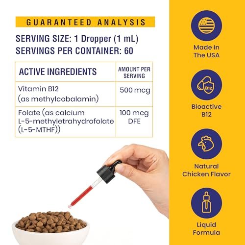 Special Breed Flüssiges Vitamin B12 für Hunde – Methylcobalamin und 5-MTHF – Steigert Energie, Appetit, Stimmung & Immunsystem – Einfach zu verwendender Tropfer – Hühnergeschmack, 60 ml