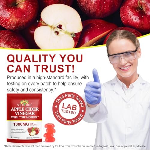 NIFEISHI Apfelessig Gummibärchen (1000 mg) mit Mutter, 90 Stück, mit Vitamin B6 & B12, Folsäure, Vegan, Non-GMO, Gluten- & Gelatinefrei