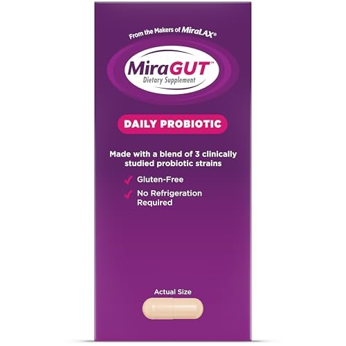 MiraGUT Tägliches Probiotikum – von den Machern von MiraLAX – Probiotika für die Verdauungsgesundheit – Glutenfreies Nahrungsergänzungsmittel – für Frauen und Männer – 30 Kapseln