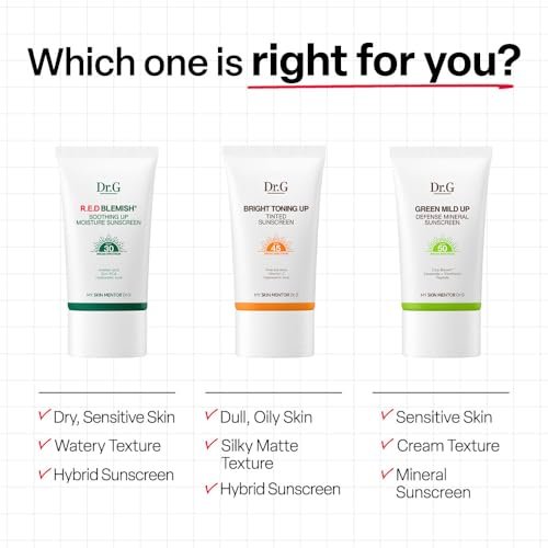 Dr. G R.E.D. Blemish Soothing Up Moisture Sonnencreme - Koreanische Sonnencreme ohne weißen Schimmer - Breitband-LSF für empfindliche Haut - Nicht fettend - Mit Hyaluron- und Azelainsäure - 50 ml